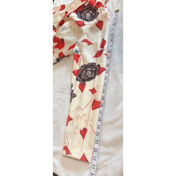 Floral Print Womens Blazer Open Front Jacket Small Lightweight Red Cream & Black - Picture 11 of 13